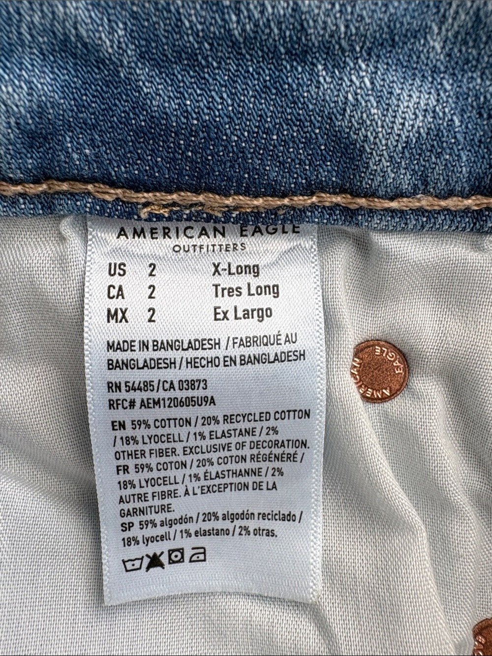 American Eagle Low Rise Baggy Wide Leg Jeans Distressed Knees Size 2 Extra Long - Picture 13 of 14
